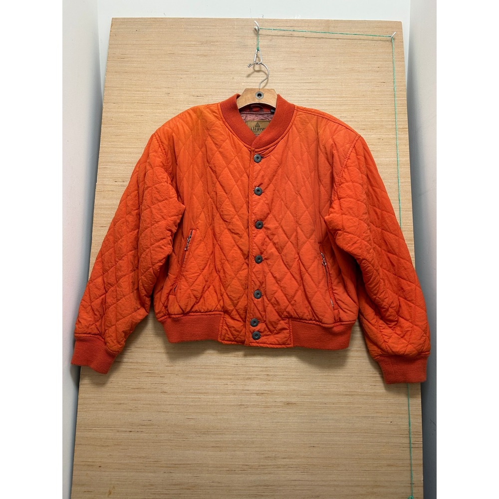 Lizwear Vintage Orange Quilted Bomber Jacket Mens Medium Button Front Retro 90s